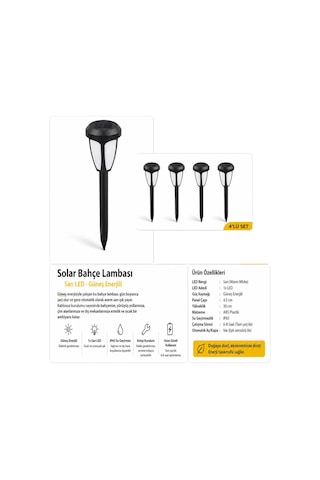 4'lü Solar Bahçe Lambası Sarı Led Güneş Enerjili Yol Ve Peyzaj Aydınlatması 30 Cm Beyaz Işık