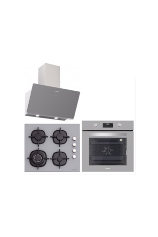 Silverline BO6502S02 - CS5429S01 - 3457 Soho 60 CM Gri Cam Ankastre Set