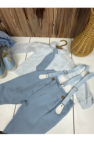 Bebezade Askılı Pantolonlu Müslin Takım Bebe Mavisi