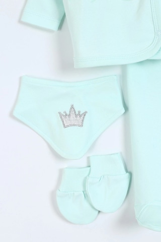 Prenses Desenli Müslin Kız Bebek Hastane Çıkışı Bebek Kıyafetleri Yenidoğan Hastane Çıkış Seti 5 Li Su Yeşili