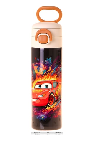 Kaukko Kids 520 Ml Yarış Arabası Baskılı Kırmızı - Siyah Erkek Çocuk Çelik Termos Matara Çift İçim Kilitli Kapak - L5402