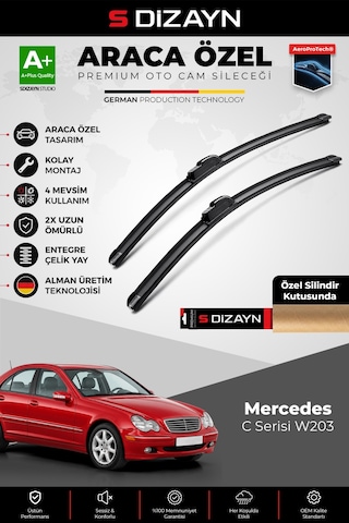 S-dizayn Mercedes C Serisi W203 Ön Cam Silecek Seti 2000-2003 Premium Araca Özel 60-53 Cm A+ Kalite