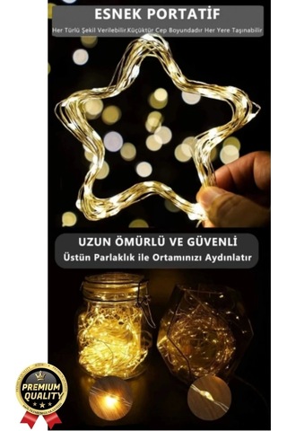 Dekoratif Aydınlatma Yeni Yıl Yılbaşı Pilli 3 Fonksiyonlu Günışığı Sarı Renk Peri Led Işık 5 Metre