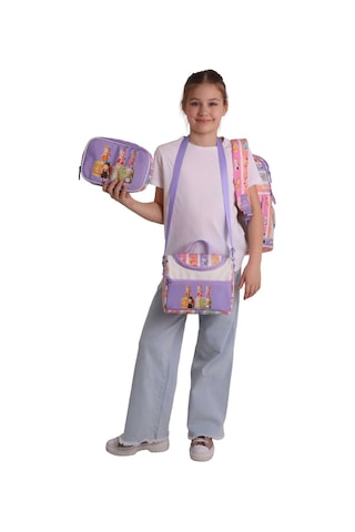 Kaukko Kids Cat Life Mor - Krem Renk Kız Çocuk Üçlü İlkokul Okul Çantası Seti/takımı - Setkk-l5313d