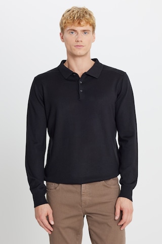 AC&Co / Altınyıldız Classics Erkek Sıyah Yünlü Standart Fit Normal Kesim Polo Yaka Triko Kazak SIYAH