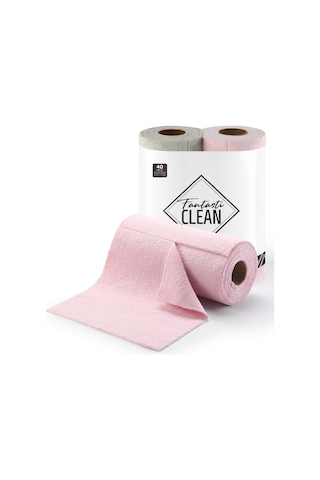 Çok Amaçlı Rulo Mikrofiber Temizlik Bezi 30x30 40 Yapraklı Pembe - Açık Gri 2x20 Li Paket Pembe - Gri