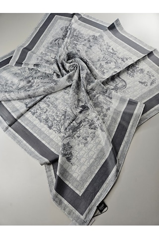 Miorel Scarfs Safari Tema Çift Taraflı Vual İpek Eşarp Silk Scarf Hijab Aksesuar Fular Cd Desen Gri