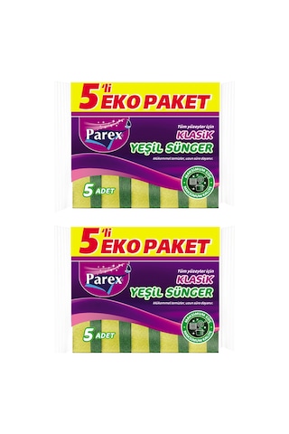 Klasik Yeşil Sünger Düz 5'li Paket İkili Set