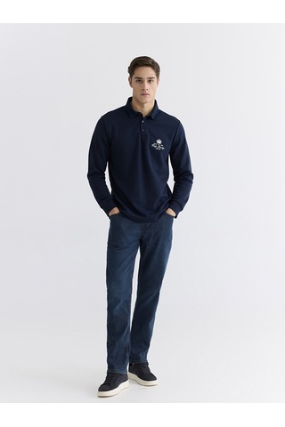 Lcwaıkıkı Classic Lacivert Polo Yaka Baskılı Erkek Sweatshirt