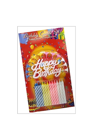Mey İthalat Rengarenk Mumlu Beyaz Happy Birthday Yazılı Doğum Günü Mumu 12 Adet Çok Renkli