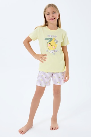 Rolypoly 3777 %100 Pamuk Kız Çocuk Kısa Kol Cepli Şort Pijama Takımı Sarı