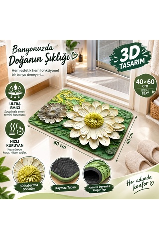 Banyo Paspası 40 X 60 Cm Kaymaz Hızlı Kuruyan Emici Zemin Paspası 3d Çiçek Desenli Banyo Duş Girişi, Küvet Ve Lavabo İçin Su Geçirmez Kaymaz Çiçekli Banyo Paspası 1 Adet Karışık-çok Renkli