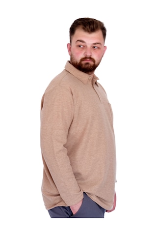 Mode Xl Büyük Beden Erkek Sweatshirtpolo Yaka Uzun Kol Waffle 23449 Bej Bej