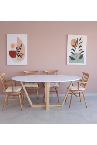 BEYAZ Oval Yemek Masası, Modern MDF  Yemek Masası, Toplantı Masas