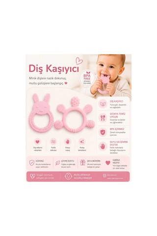 Bebek Diş Kaşıyıcı Kolay Tutuş, Güvenli Kullanım Pembe