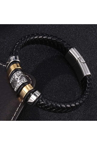 Erkek Paslanmaz Çelik Lüks Bileklik Erkek Siyah Deri Bileklik El Dokuması Aksesuarlar Kombinasyonu Sevgililer Günü Hediyesi Siyah