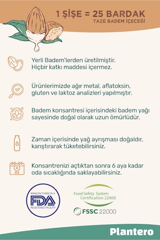 Badem Sütü Bazı Konsantre Bitkisel Süt 250gr, 6 Lt Süt, %100 Badem