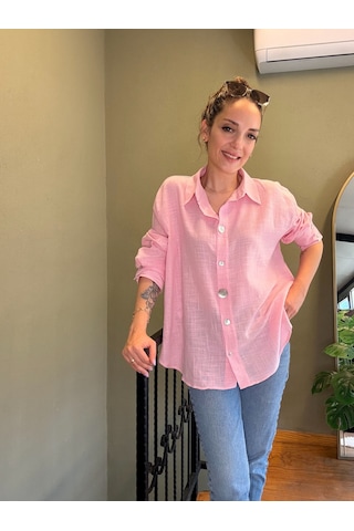 Ali Butik Pembe Keten Gömlek