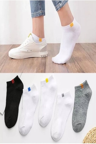 Worthy Socks 5'li Unisex Lastik Kare Desenli Beyaz Patik Bilek Çorap Seti