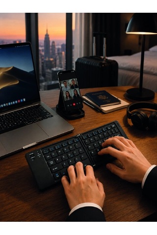 Bluetooth Katlanabilir Klavye Usbc Şarjlı 3 Cihaz Bağlantılı Taşınabilir Klavye