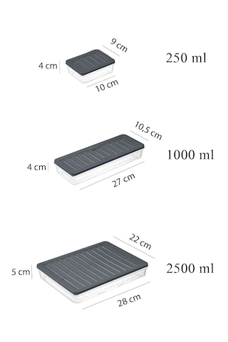 9'lu Set Buzdolabı Organizeri 1x2500ml, 2x1000ml, 6x250ml