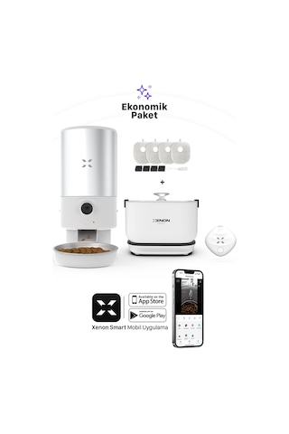 Xenon Smart Akıllı Çelik Kedi Köpek Mama Kabı Otomatik Bataryalı Su Pınarı Smart Air Tag Bluetooth Takip Cihazı Ve Yedek Filtreler 4'lü Pet Ürünleri S