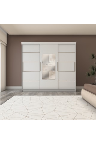 Sürgülü Gardırop Üç Kapaklı 240/210cm Parlak Beyaz