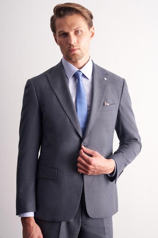 İmza Koyu Lacivert Kırlangıç Yaka Çizgili Desen Slim Fit 6 Drop Takım Elbise 1001255166 Koyu Lacivert