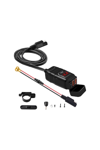 Yunboo Kare Tipi 2 Usb Süper Hızlı Şarj Cihazı + 6-30v Voltmetre, Kırmızı Ekran, Dc12v Giriş, 5v3.4a/9v2.5a/12v2a Çıkış