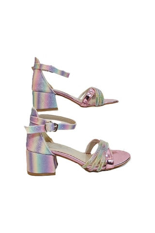 Fiyra 9052 Gökkuşağı Simli Çapraz Üçbant Kız Çocuk Abiye Topuklu Çok Renkli