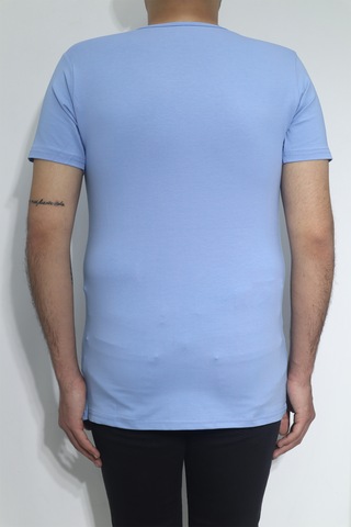 Santa Dmctekstil Erkek Düz Spor Kesim Dar Kalıp Bisiklet Yaka Basic T-shirt Mavi