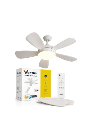 Ventus Vt-tv30w Sessiz Çalışma 5 Kanatlı Işıklı Uzaktan Kumandalı Tavan Tipi Vantilatör