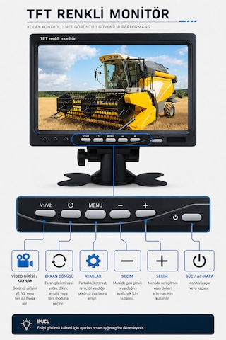 2 Kameralı 7'' İnç Monitörlü Kumandalı Araç Monitör Seti