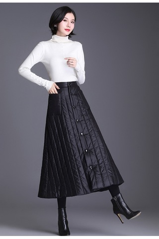 Yeni Stil Pamuklu Kışlık Soğuk Geçirmez Midi Boy Yüksek Bel Kadın Etek 001