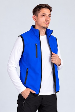 Vatan Tekstil Dik Yaka Slim Fit 3 Cepli Softshell Erkek Yelek Su İtici Kumaş Saks Mavisi