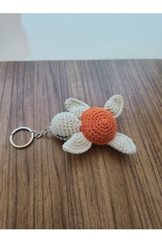 Kaplumbağa Anahtarlık 3 Adet Amigurumi Beyaz - Turuncu