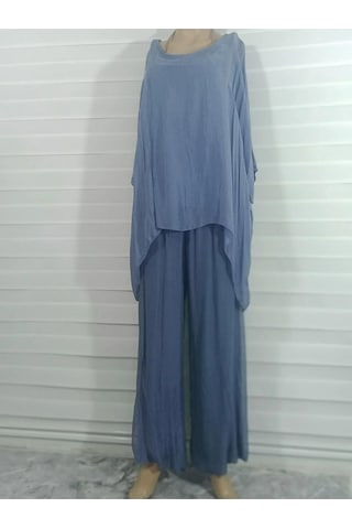 İtalyan Yarasa Kol İpek Bluz-8869 İndigo Mavi