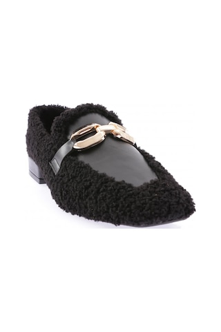 Dgn 5270-424 Metal Tokali Peluş Kadin Oxford Ayakkabi Siyah Peluş