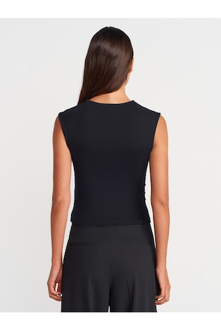 Dilvin 21054 Büzgülü Basic T-shirt-siyah Siyah