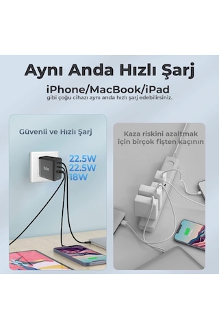 Bix BX3P65G Gan 65 W USB-A Type-C PD Hızlı Şarj Cihazı Beyaz