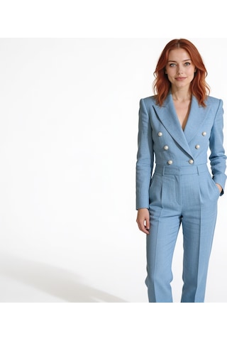 Gucci Keten Karışımlı Ekru Blazer Takım Açık Mavi