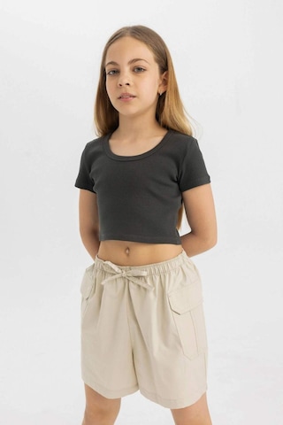 DeFacto Kız Çocuk Slim Fit Dar Kesim Bisiklet Yaka Basic Düz Fitilli Kaşkorse Kısa Kollu Tişört C4510A824SMAR211 Antrasit