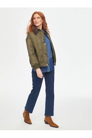 Kadife Yakalı Ribana Garnili Kapitone Mont 69438 U6943854 Haki