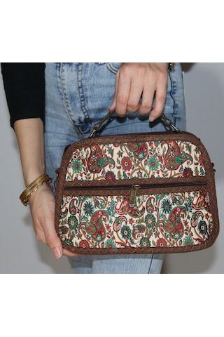 Pujiva Omuz Çantası, Kol Çantası, Etnik Tarz Kilim Desenli, Askılı Çanta, Günlük Çanta En 25 Bo 19 D 8 Bej