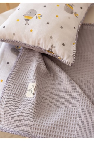 Lizayn Home Waffle Müslin Pike Örtü 100x100 & Yastık Kılıfı 35x45 Pamuk Oeko-teks Sertifikalı