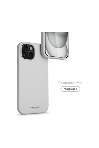 Vonmahlen Apple Uyumlu iPhone 15 Plus Magsafe Silikon Kılıf Açık Gri