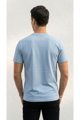 Plus Scorpion T02 Kol Katlama Erkek Slim Fit Basic Tişört Bisiklet Yaka, Düz Kumaş, Yazlık Model Mavi