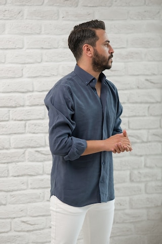 Regular Fit Yaka Düğmeli Yazlık Modal Kumaş Erkek Gömlek Antrasit