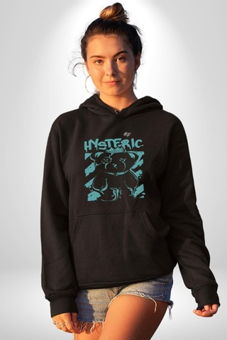 Histerik Kadın Erkek Siyah Kapüşonlu Sweatshirt Hoodie Siyah