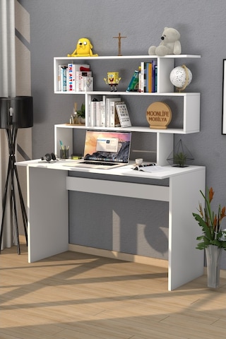 Moonlife Moonlife Kaya Kitaplıklı Çalışma Masası Beyaz